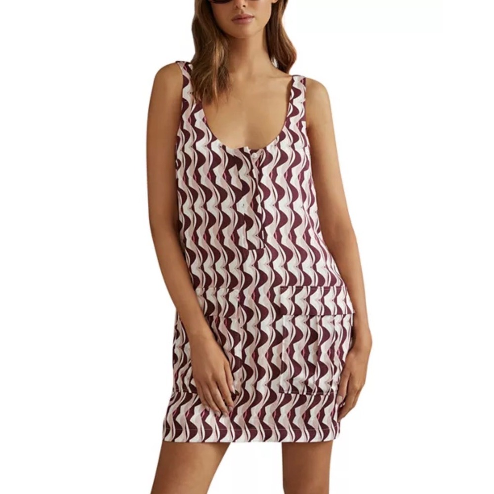 NWOT Reiss Red Oxsana Printed Mini Dress Sleeveless Geometric Wave Size S